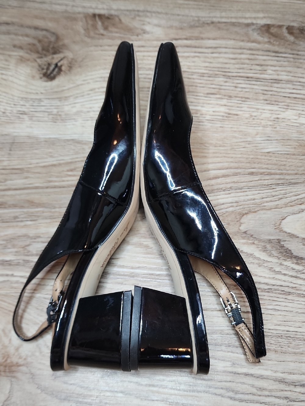 Sam Edelman Terra Square Toe Slingback Block Heel Black Patten Leather Shoes - Picture 6 of 16